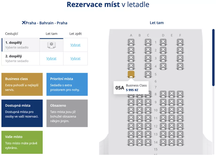 Valik äriklassi istekohti lennukis