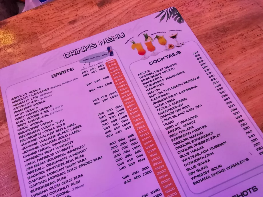 ARK rannaklubi, jookide hinnad