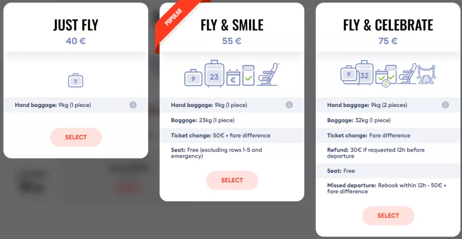 SkyUp Airlinesi hinnaklassid