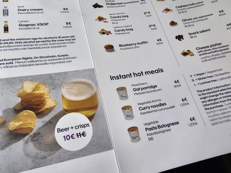 Näidismenüü, Finnair