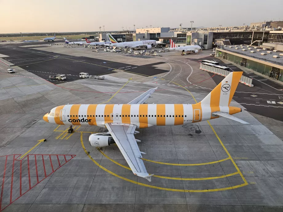 Kollane Airbus A320 Frankfurdi lennujaamas