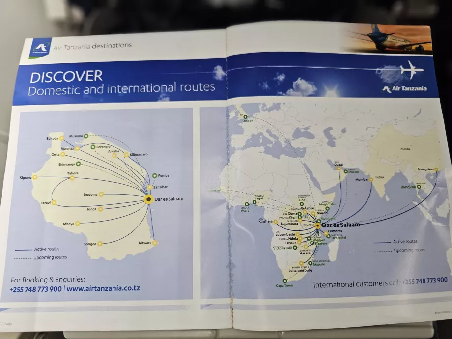 Air Tanzania 2025 sihtkohtade kaart