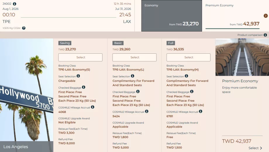 STARLUXi tariifiklassid