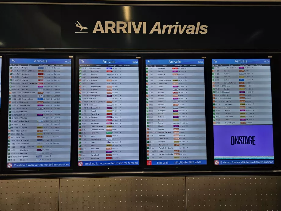 Saabumiste tahvel, Malpensa lennujaam